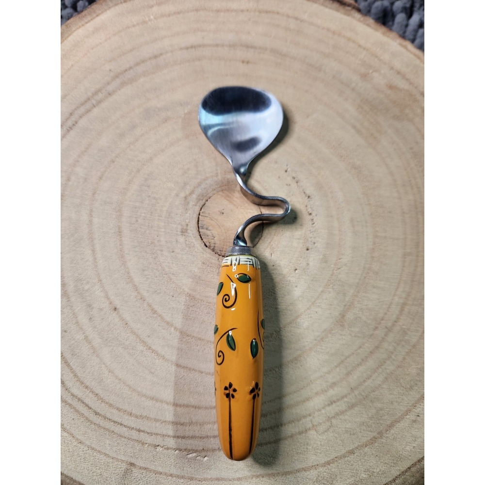CURVED/TWISTED TEA SPOON, Painted‎ Yellow HANDLE, MIXING SPOON~Vintage